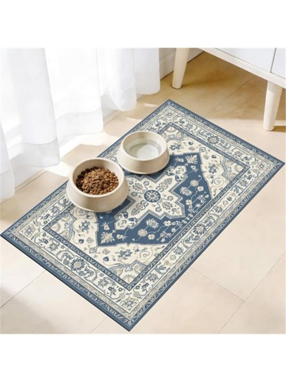Pet Mats for Food and Water Vintage Blue Boho Dog Mat for Floors 15.7” X23.6”